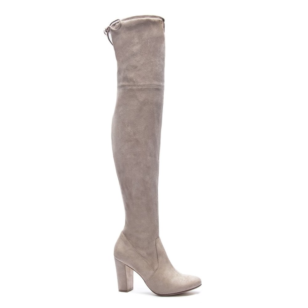 Suede Over The Knee Boots - Gray